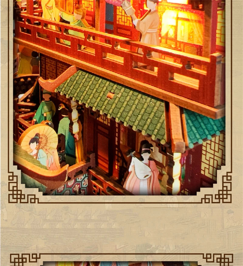 Illuminated market scene in Book Nook Kit