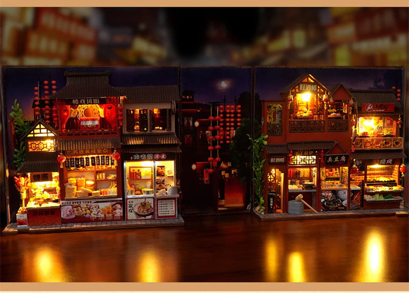 Detailed Chinese food stalls in book nook kit