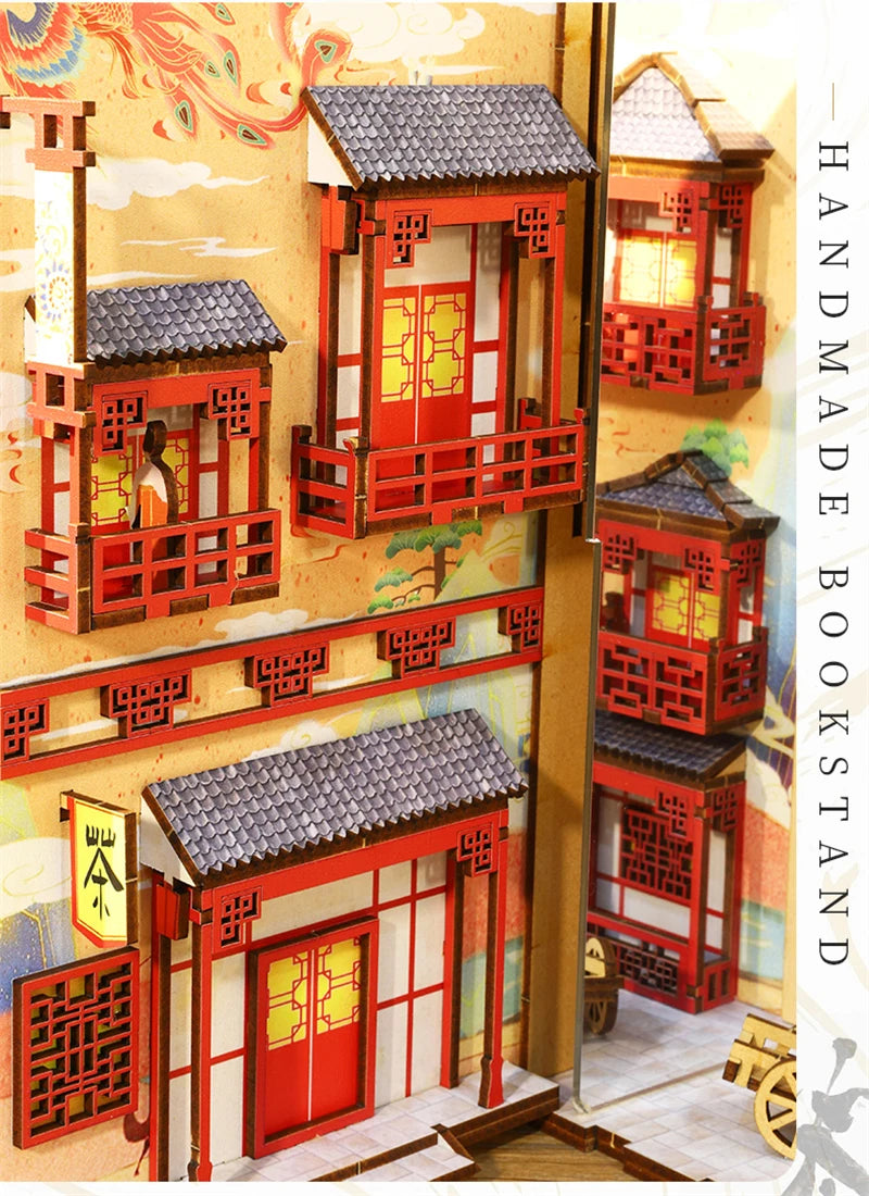 Close-up of handmade Japanese tavern book nook