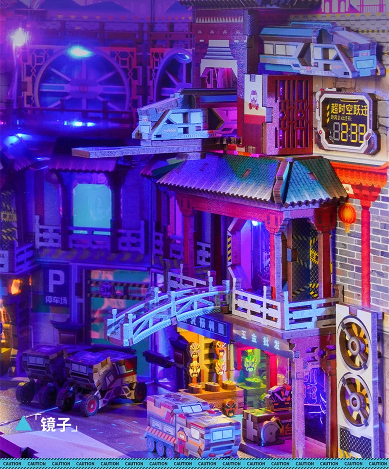 Close-up of Cyberpunk Village street scene