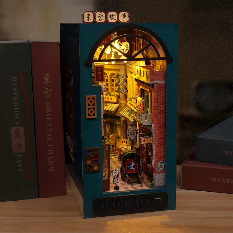 DIY book nook kit with vintage train and LED lights