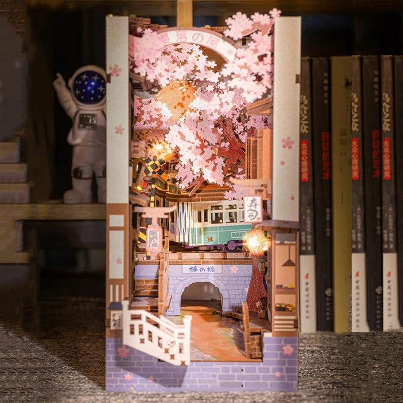 Japanese Cherry Blossom Street Book Nook with LED lights