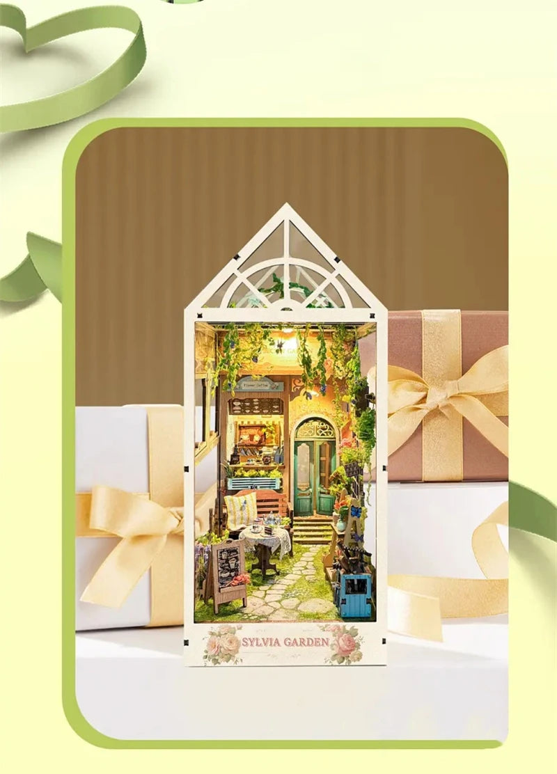 Garden greenhouse book nook with gift boxes