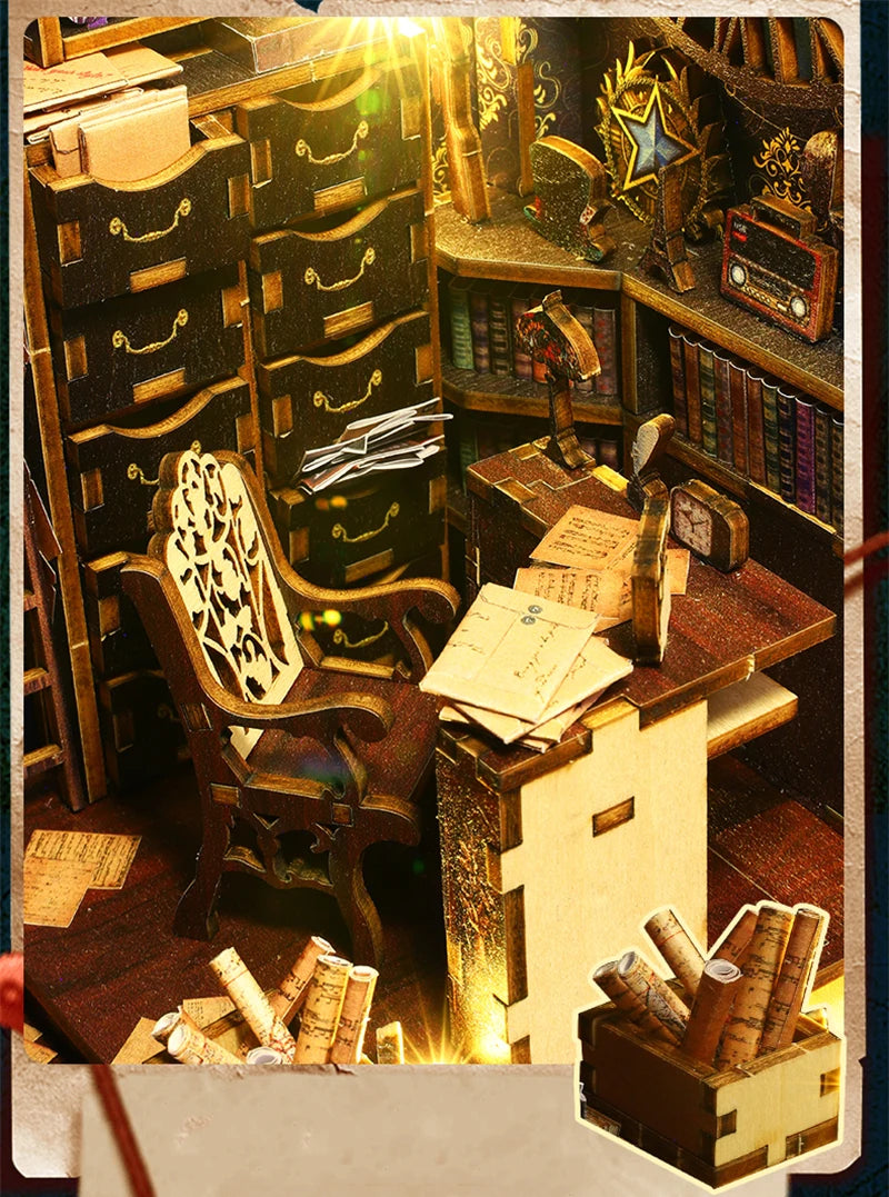 Desk and chair in detective agency book nook