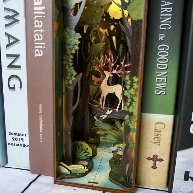 Mystical forest book nook nestled among books