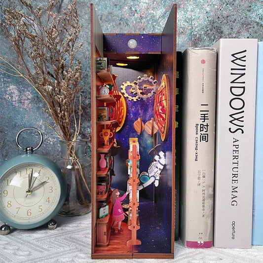 Interstellar Library Book Nook Kit with clock and books