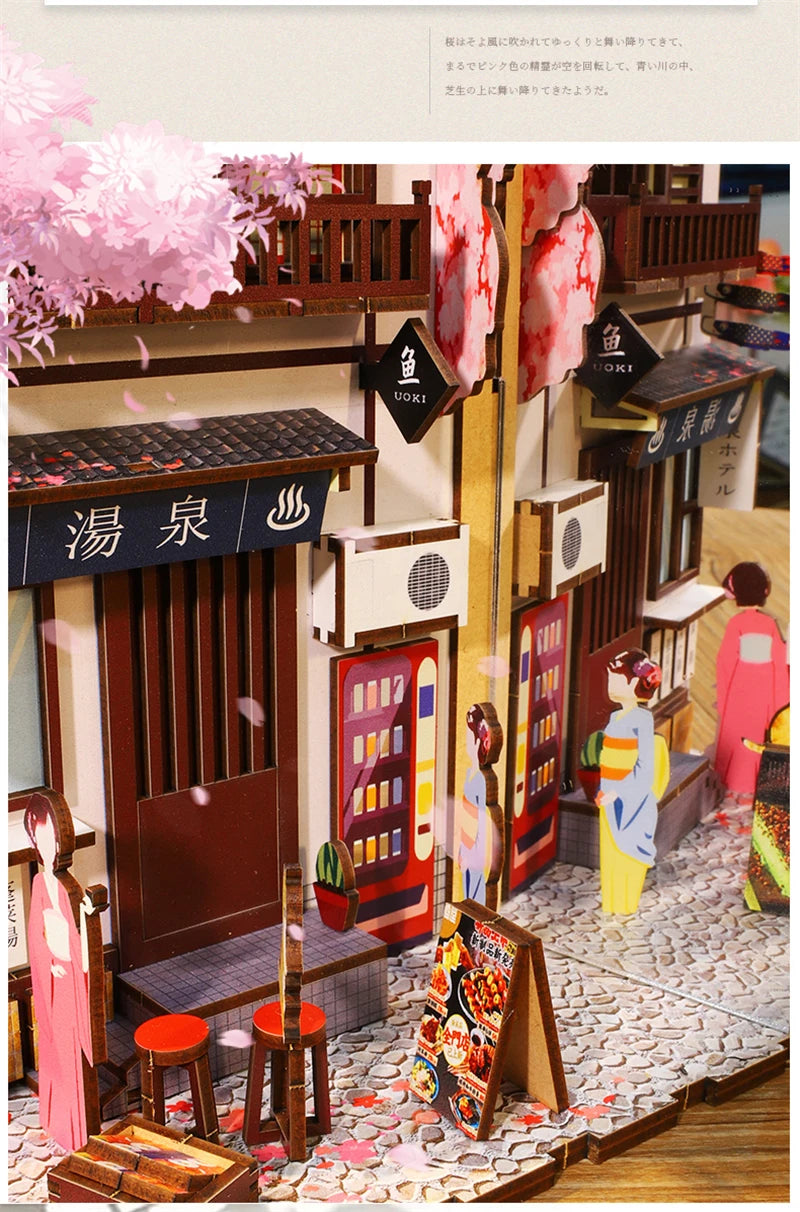 Detailed Japanese street scene in book nook kit