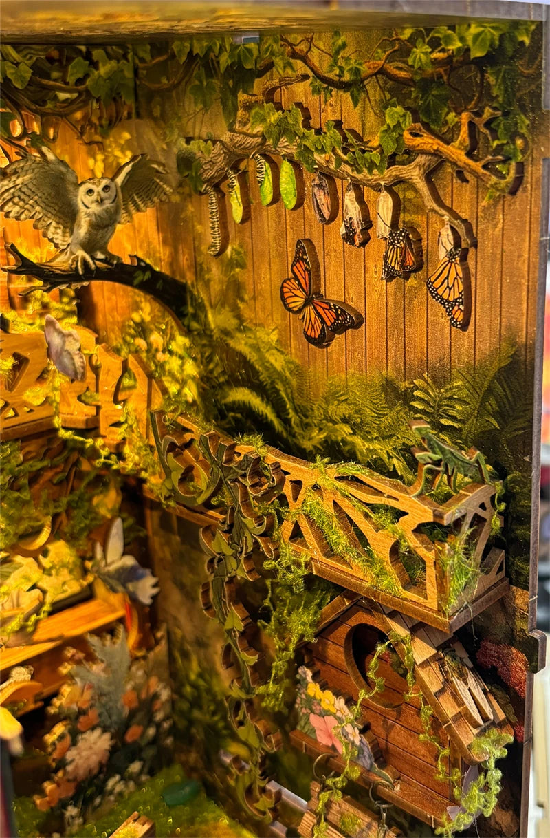 Butterflies and owl in Victorian book nook kit