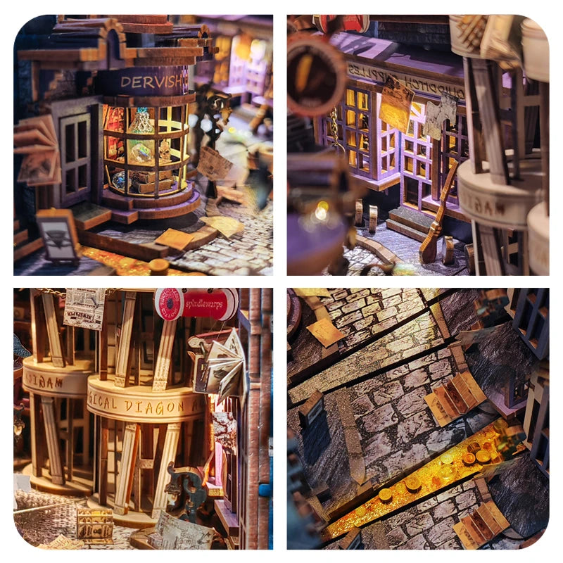 Close-up of intricate details in Magic Alley Book Nook Kit