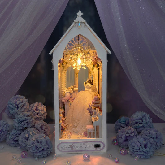 Elegant wedding chapel book nook with LED lighting