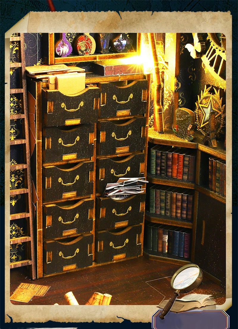 File cabinet and bookshelf in book nook kit