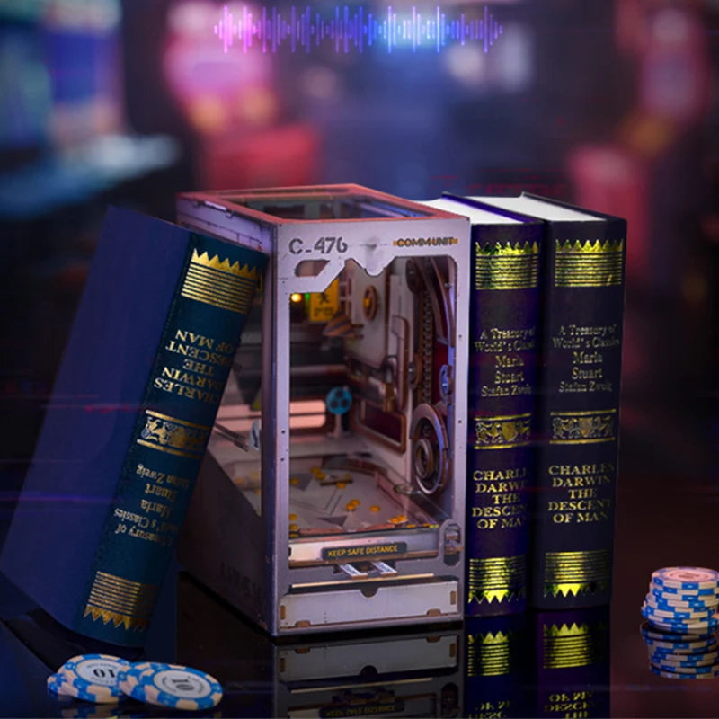 Cyberpunk Book Nook Kit displayed between books