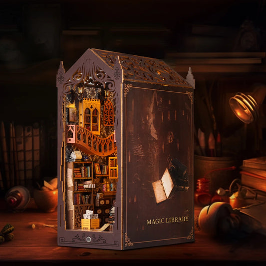 Magical Library Book Nook with warm LED lighting