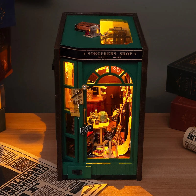 Charming magic shop book nook kit with LED lighting