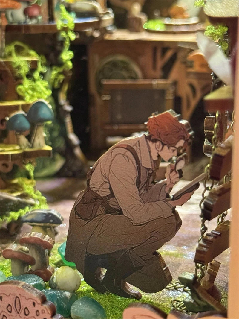 Close-up of naturalist figure in book nook kit