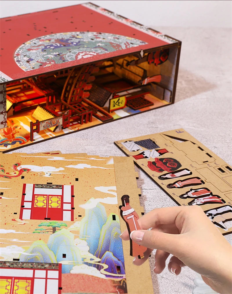 Assembling Japanese Tavern Book Nook Kit pieces