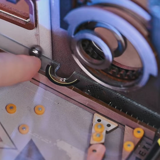 Close-up of pinball mechanism in Cyberpunk Book Nook Kit