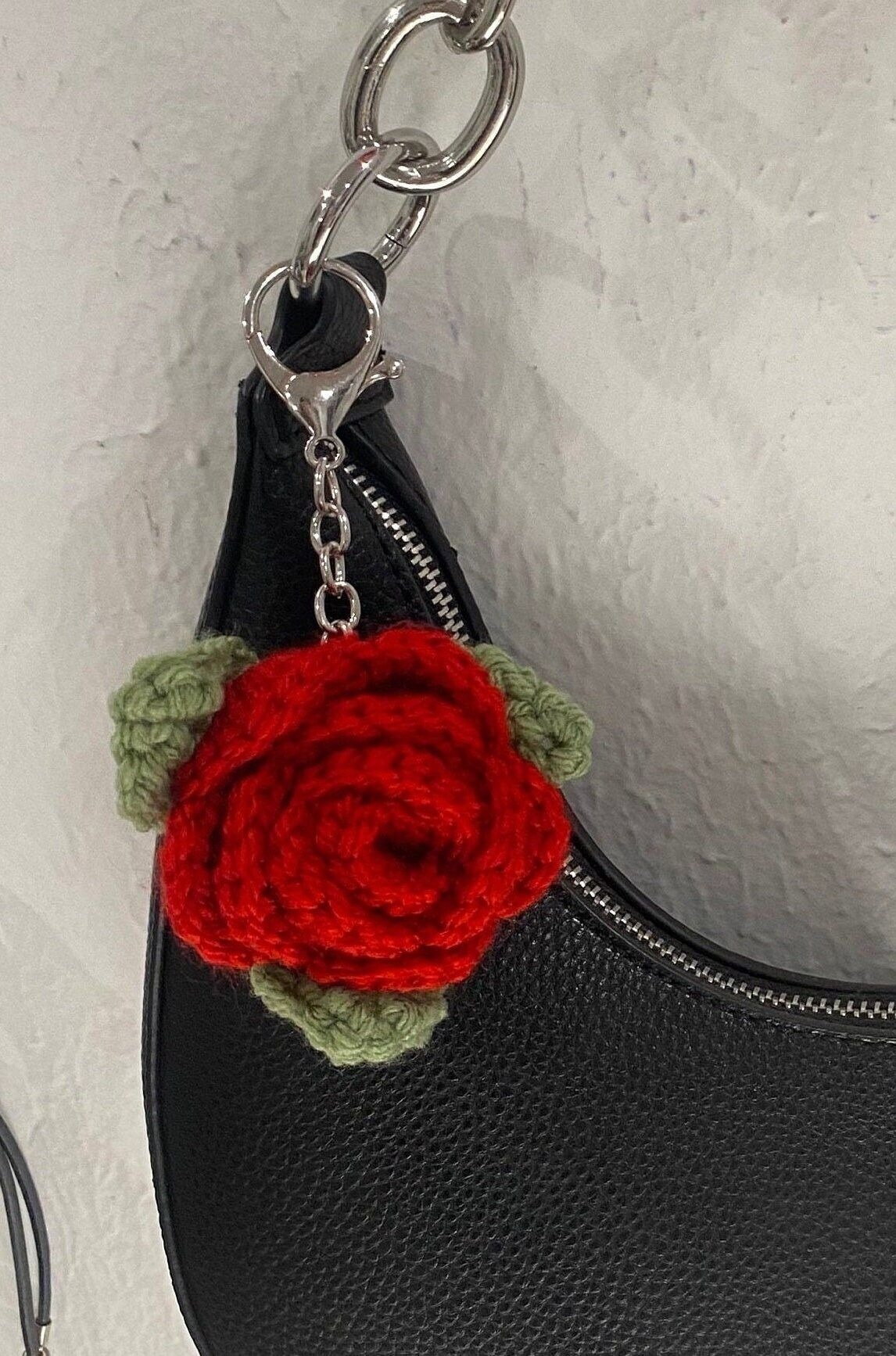 Handmade Crochet Rose Keychain