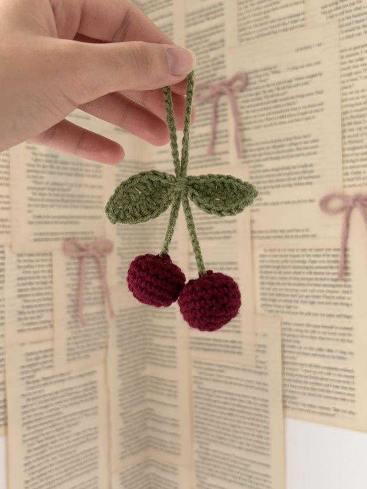 Handmade Crochet Cherry Keychain