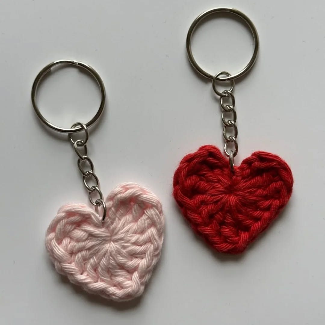 Handmade Crochet Small Heart Keychain